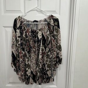 Corvia Floral Tie Front Peasant Top with Flare Sleeves